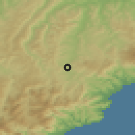 Shaded relief of the 52 km around Cairo Montenotte, drawn from the GMTED2010 grid