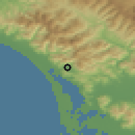 Shaded relief of the 52 km around Camaiore, drawn from the GMTED2010 grid