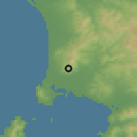 Shaded relief of the 52 km around Campiglia Marittima, drawn from the GMTED2010 grid