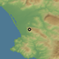 Shaded relief of the 53 km around Capaccio, drawn from the GMTED2010 grid