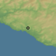 Shaded relief of the 54 km around Agrigento, drawn from the GMTED2010 grid