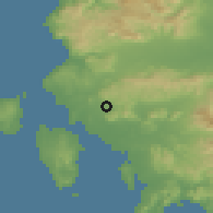 Shaded relief of the 54 km around Carbonia, drawn from the GMTED2010 grid