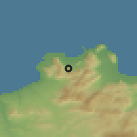 Shaded relief of the 54 km around Carini, drawn from the GMTED2010 grid