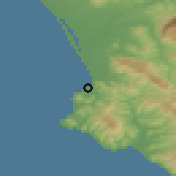 Shaded relief of the 53 km around Agropoli, drawn from the GMTED2010 grid