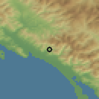 Shaded relief of the 52 km around Carrara, drawn from the GMTED2010 grid