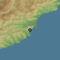 Shaded relief of the 52 km around Alassio, drawn from the GMTED2010 grid