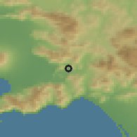Shaded relief of the 53 km around Castel San Giorgio, drawn from the GMTED2010 grid