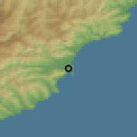 Shaded relief of the 52 km around Albenga, drawn from the GMTED2010 grid