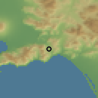 Shaded relief of the 53 km around Cava dè Tirreni, drawn from the GMTED2010 grid