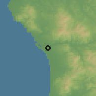 Shaded relief of the 52 km around Cecina, drawn from the GMTED2010 grid