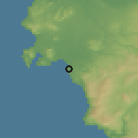 Shaded relief of the 53 km around Alghero, drawn from the GMTED2010 grid