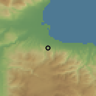 Shaded relief of the 53 km around Corigliano Calabro, drawn from the GMTED2010 grid