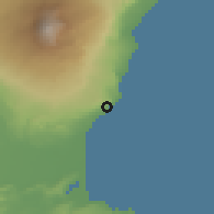 Shaded relief of the 54 km around Aci Castello, drawn from the GMTED2010 grid