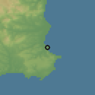 Shaded relief of the 54 km around Crotone, drawn from the GMTED2010 grid