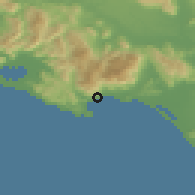 Shaded relief of the 53 km around Formia, drawn from the GMTED2010 grid