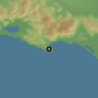 Shaded relief of the 53 km around Gaeta, drawn from the GMTED2010 grid