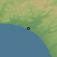 Shaded relief of the 54 km around Gela, drawn from the GMTED2010 grid