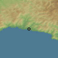 Shaded relief of the 52 km around Genoa, drawn from the GMTED2010 grid
