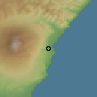 Shaded relief of the 54 km around Giarre, drawn from the GMTED2010 grid