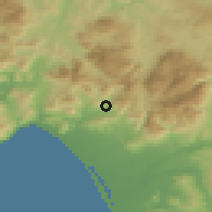 Shaded relief of the 53 km around Giffoni Valle Piana, drawn from the GMTED2010 grid