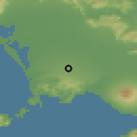Shaded relief of the 53 km around Giugliano in Campania, drawn from the GMTED2010 grid