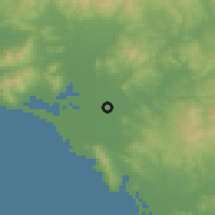 Shaded relief of the 52 km around Grosseto, drawn from the GMTED2010 grid