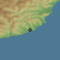 Shaded relief of the 52 km around Imperia, drawn from the GMTED2010 grid