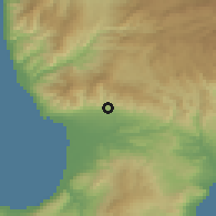 Shaded relief of the 54 km around Lamezia Terme, drawn from the GMTED2010 grid