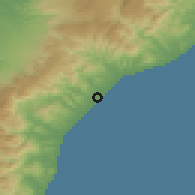 Shaded relief of the 54 km around Locri, drawn from the GMTED2010 grid