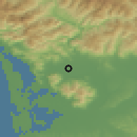Shaded relief of the 52 km around Lucca, drawn from the GMTED2010 grid