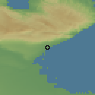 Shaded relief of the 53 km around Manfredonia, drawn from the GMTED2010 grid