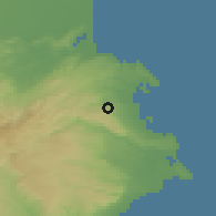 Shaded relief of the 54 km around Melilli, drawn from the GMTED2010 grid
