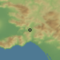 Shaded relief of the 53 km around Mercato San Severino, drawn from the GMTED2010 grid