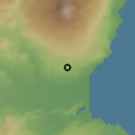 Shaded relief of the 54 km around Misterbianco, drawn from the GMTED2010 grid