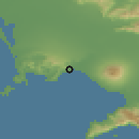 Shaded relief of the 53 km around Naples, drawn from the GMTED2010 grid