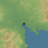 Shaded relief of the 54 km around Assemini, drawn from the GMTED2010 grid