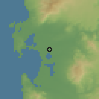 Shaded relief of the 53 km around Oristano, drawn from the GMTED2010 grid