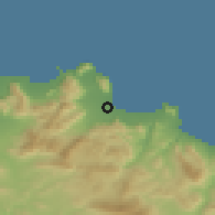 Shaded relief of the 54 km around Palermo, drawn from the GMTED2010 grid