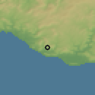 Shaded relief of the 54 km around Palma di Montechiaro, drawn from the GMTED2010 grid
