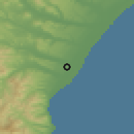 Shaded relief of the 53 km around Policoro, drawn from the GMTED2010 grid