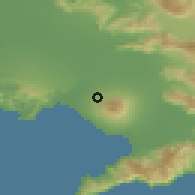 Shaded relief of the 53 km around Pollena Trocchia, drawn from the GMTED2010 grid
