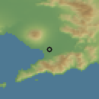 Shaded relief of the 53 km around Pompei, drawn from the GMTED2010 grid