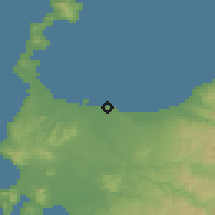Shaded relief of the 53 km around Porto Torres, drawn from the GMTED2010 grid