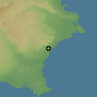 Shaded relief of the 54 km around Avola, drawn from the GMTED2010 grid