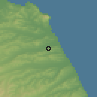 Shaded relief of the 52 km around Potenza Picena, drawn from the GMTED2010 grid