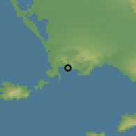 Shaded relief of the 53 km around Pozzuoli, drawn from the GMTED2010 grid