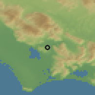 Shaded relief of the 53 km around Priverno, drawn from the GMTED2010 grid