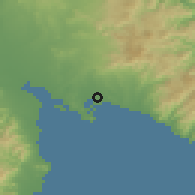 Shaded relief of the 54 km around Quartu Sant'Elena, drawn from the GMTED2010 grid