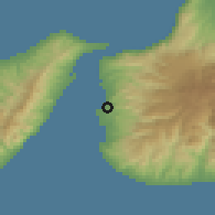 Shaded relief of the 54 km around Reggio di Calabria, drawn from the GMTED2010 grid