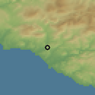 Shaded relief of the 54 km around Ribera, drawn from the GMTED2010 grid